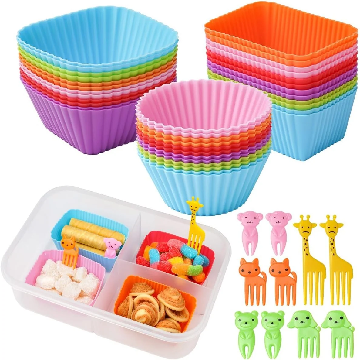 High-Grade Silicone Lunch Box Dividers 46 Pcs Bento Bundle Lunch Box Kit for Kids Lunch Accessories BPA Dishwasher Safe Sophisticated