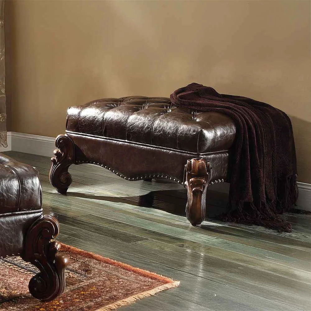Long-Lasting Versailles - Ottoman - Two Tone Dark Brown Synthetic Leather Cherry Oak Green