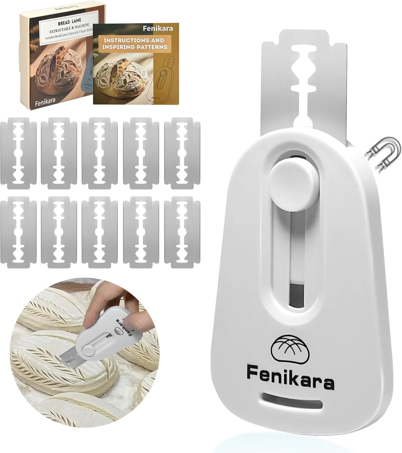 Stylish Premium Magnetic Bread Lame Versatile Bread Scoring Tool - Professional Sourdough Scoring Tool and Lame Bread Tool with 10 Razor Blades Scoring User-Friendly