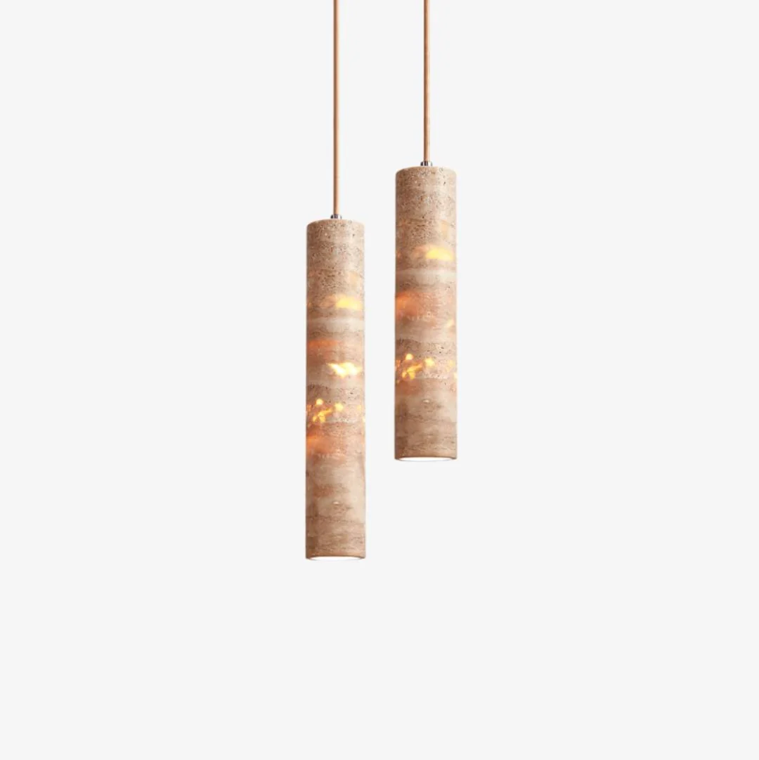 Solid Cylindrical Travertine Pendant Lamp Lightweight