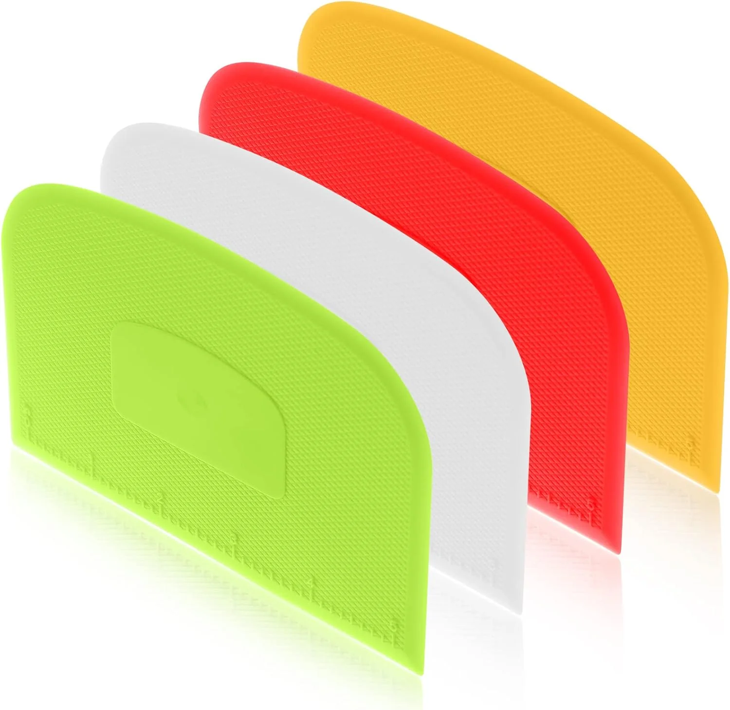 Specialty 4 Piece Plastic Dough Scraper Bowl Scraper Flexible Multipurpose Food Scraper Plastic Dough Cutter for Bread Cake Dough Fondant Icing White Green Functional