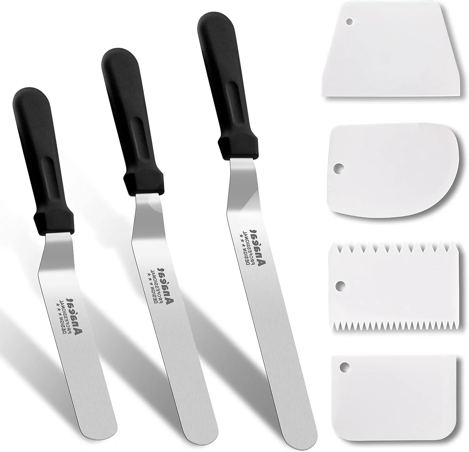 Pure Anaeat Icing Spatula 3 Pieces Professional Angled Offset Frosting Spatulas with 6 8 10 Stainless Steel Blades amp 4 Pack Cake Smoother Scraper for Cake Decorating Baking amp Pastry Set of 7 Elite