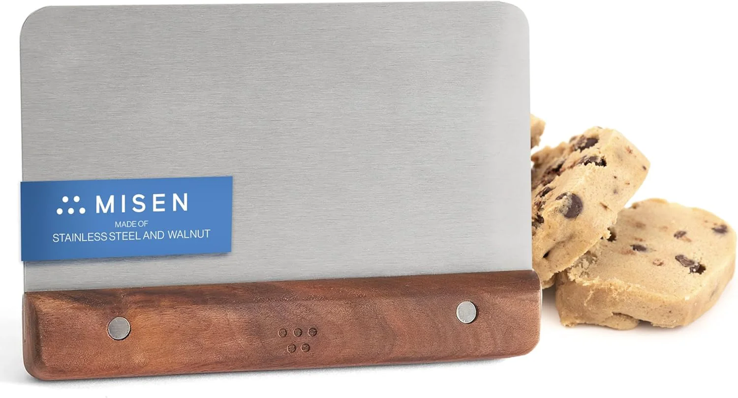 Secure Misen Stainless Steel Bench Scraper - Versatile Food Scraper with Walnut Handle - I for Kitchen Pastry Dough Artisan