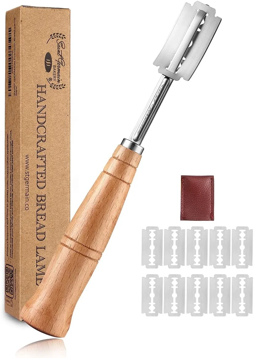 Sustainable Saint Germain Premium Hand Crafted Bread Lame for Dough Scoring Knife Tool Sourdough Slashing with 10 Blades Included Leather Fine Crafted