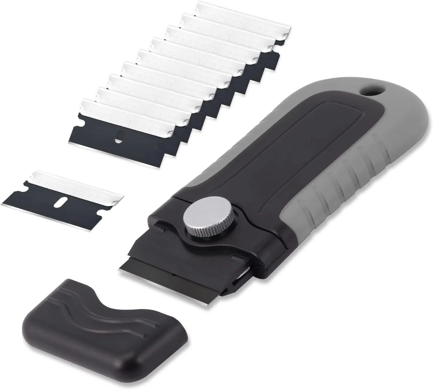 Fine Crafted Gomake Locking Razor Blade Scraper with Safety Cap Glass Cooktop Scraper with 10PCS Black Carbon Steel Blades for Glass Clean Paint and Old Label World-Class