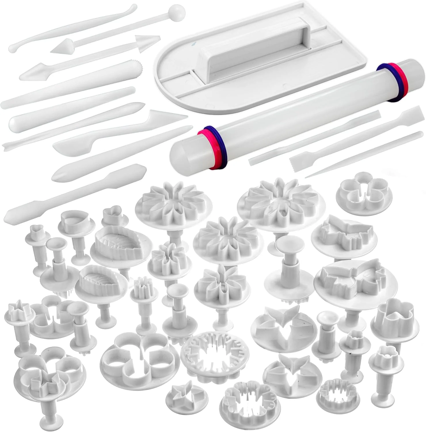 Certified Bakerpan Fondant Tools Set 47 Pcs Fondant Cake Decorating Supplies Rolling Pin for Fondant Gumpaste Sugar Paste Fondant Roller Smoother Comfortable