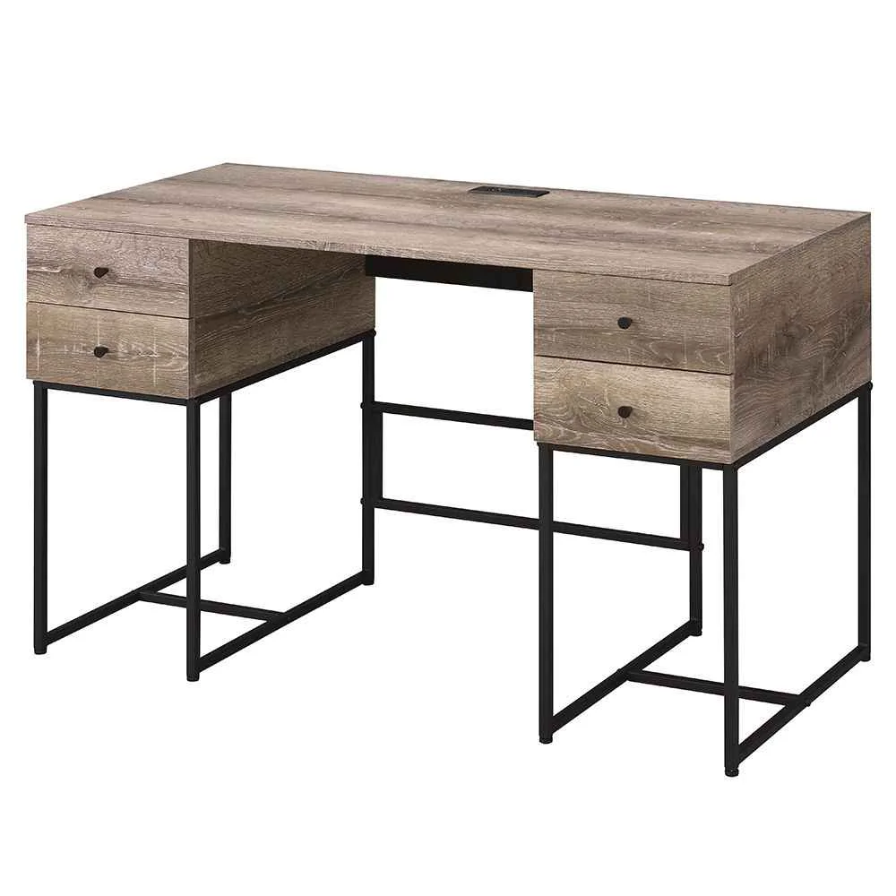 Healthy Desirre - Writing Desk With USB - Rustic Oak Black Solid