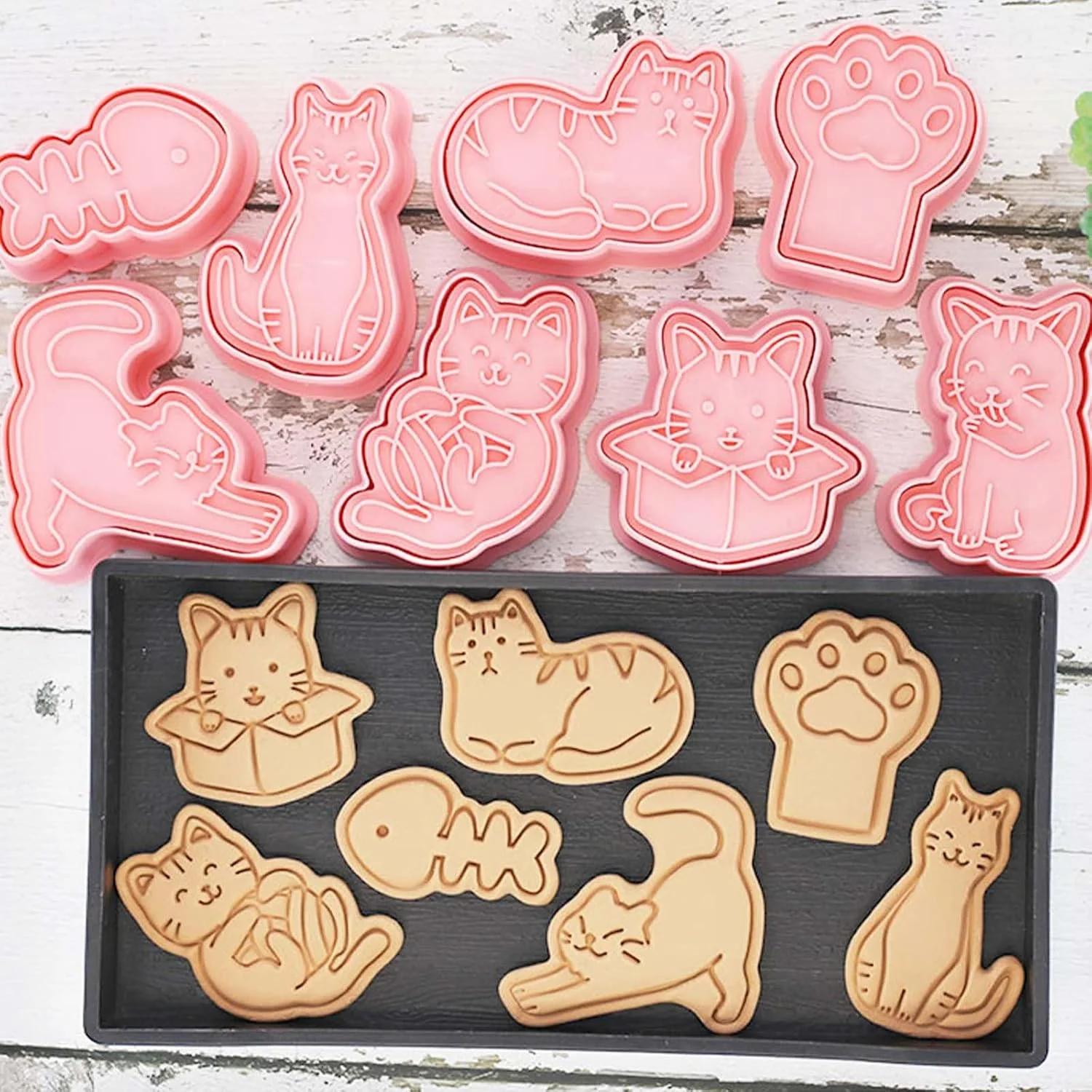 Sustainable 8pcs Cat Cookie Cutters Set 3D Cute Stamps Cupcake Pancake Apple Pie Pastry Biscuit Molds Fruit Sandwich Cutter Reusable