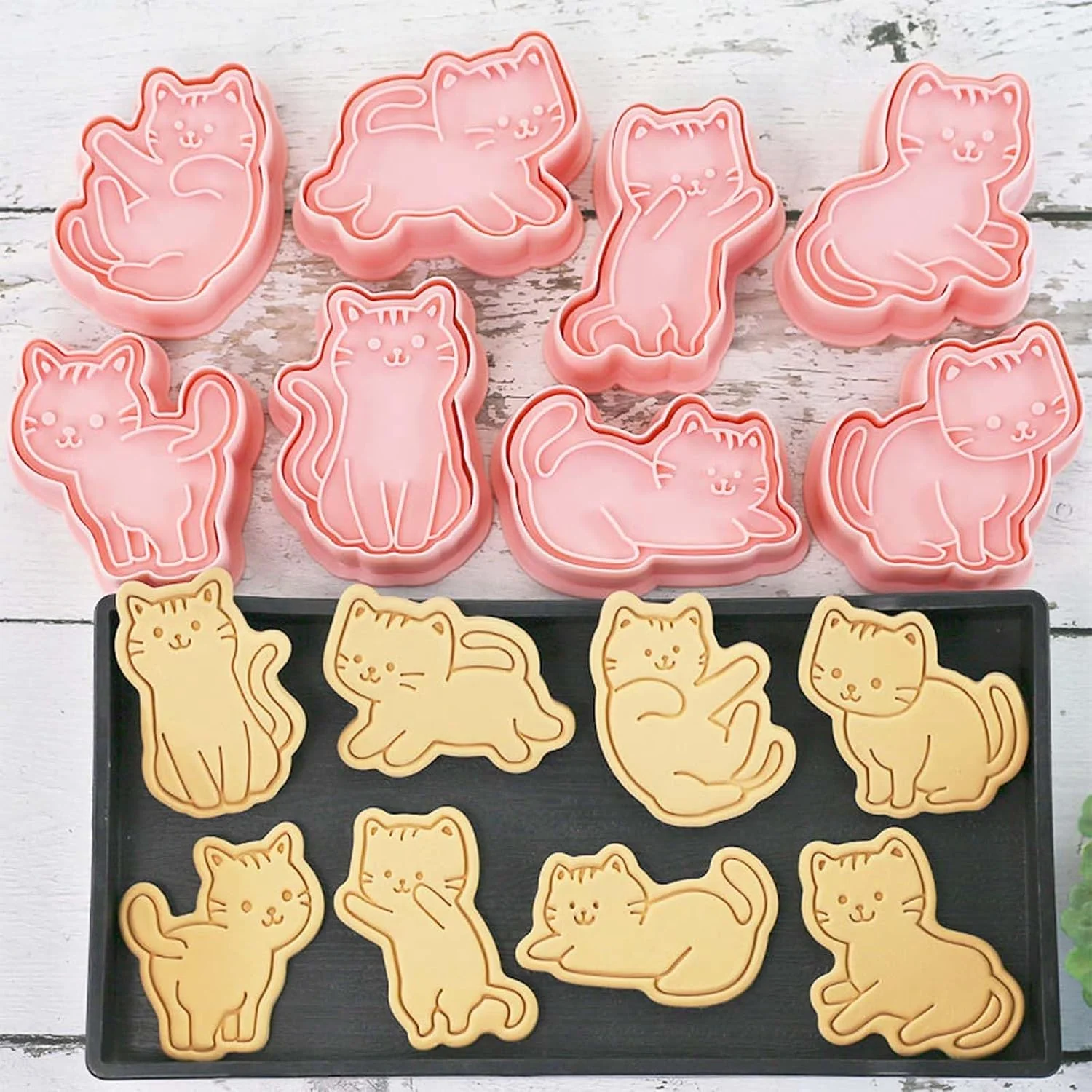 World-Class 8 pcs Cat Cookie Cutters Set 3D Cute Kitty Cookie Stamps Cupcake Pancake Apple Pie Pastry Biscuit Molds Fruit Sandwich Cutter Cookie Baking Molds for Cat Party Decorations Smart