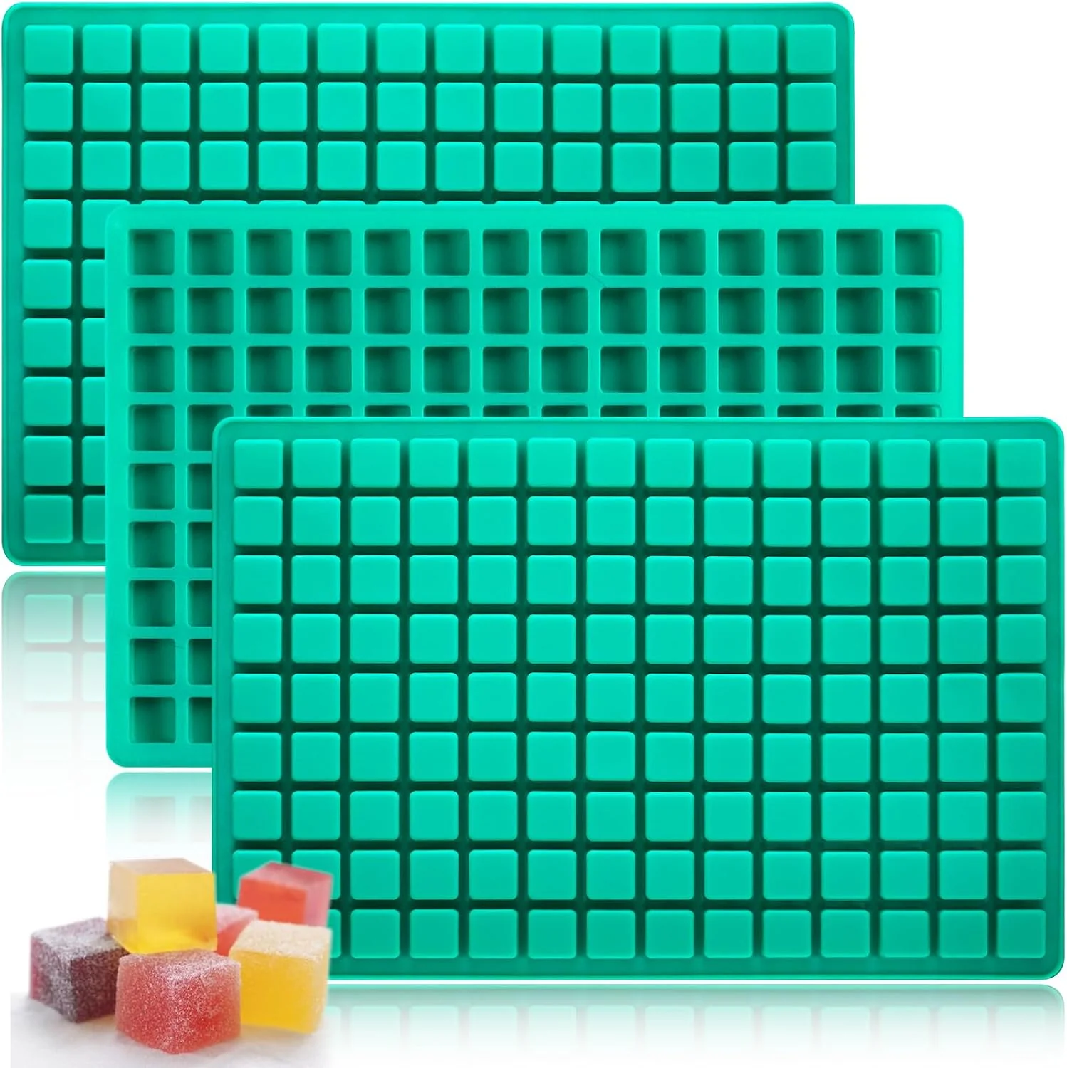Safe Square Gummy Molds Silicone Mini Cute Candy Chocolate Keto Molds 3 Pack 126 Cavities Non-stick BPA Tiny Bite Size Molds for Ice Cube Fruit edible Gummy Mold Easy to Release DIY Candy Making Kit Trusted