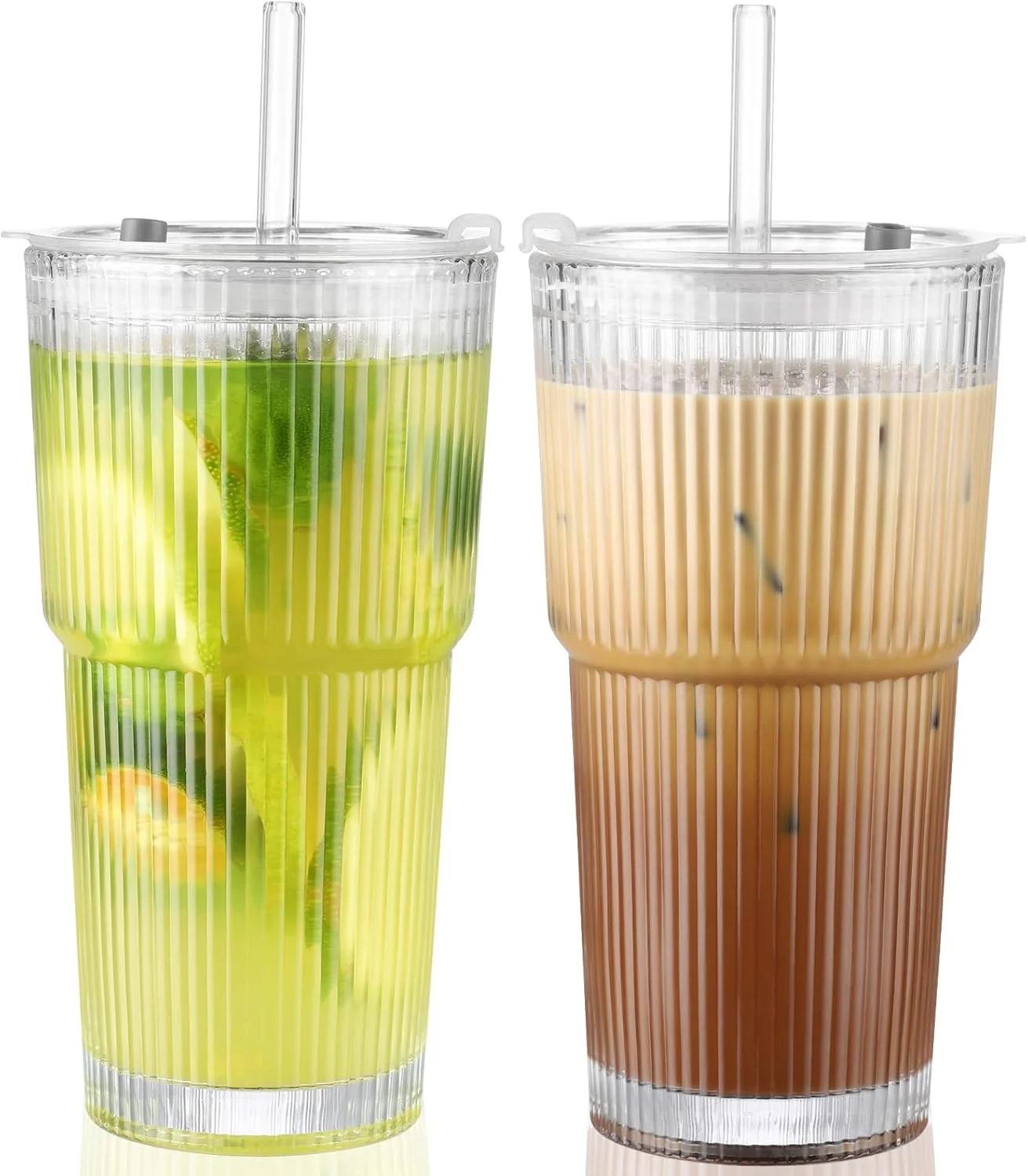 Functional 20 Oz Glass Cups with Lid and Straw 2 Set Glass Tumbler with Straw and Lid Vintage Glassware for Whiskey Cocktail Beer Consistent