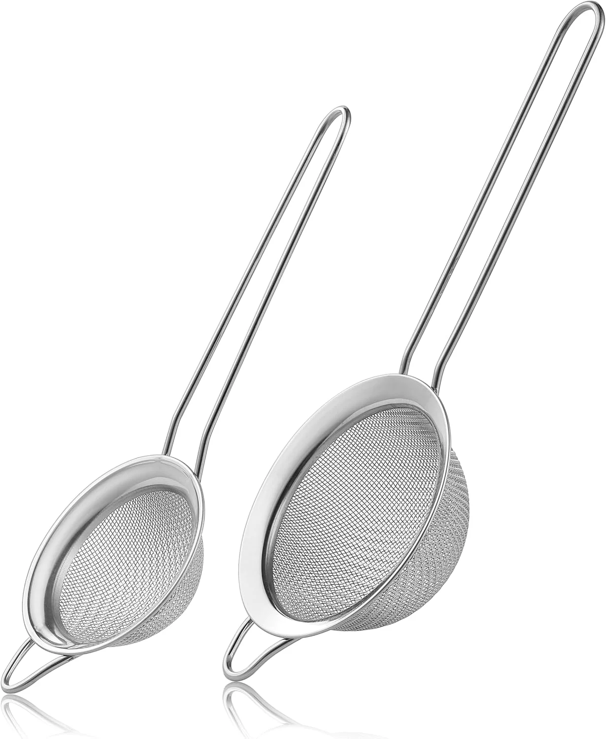 Elegant Fine Mesh Strainers 2 Pack Mini Metal Sieve with Handle for Kitchen Filter Pure