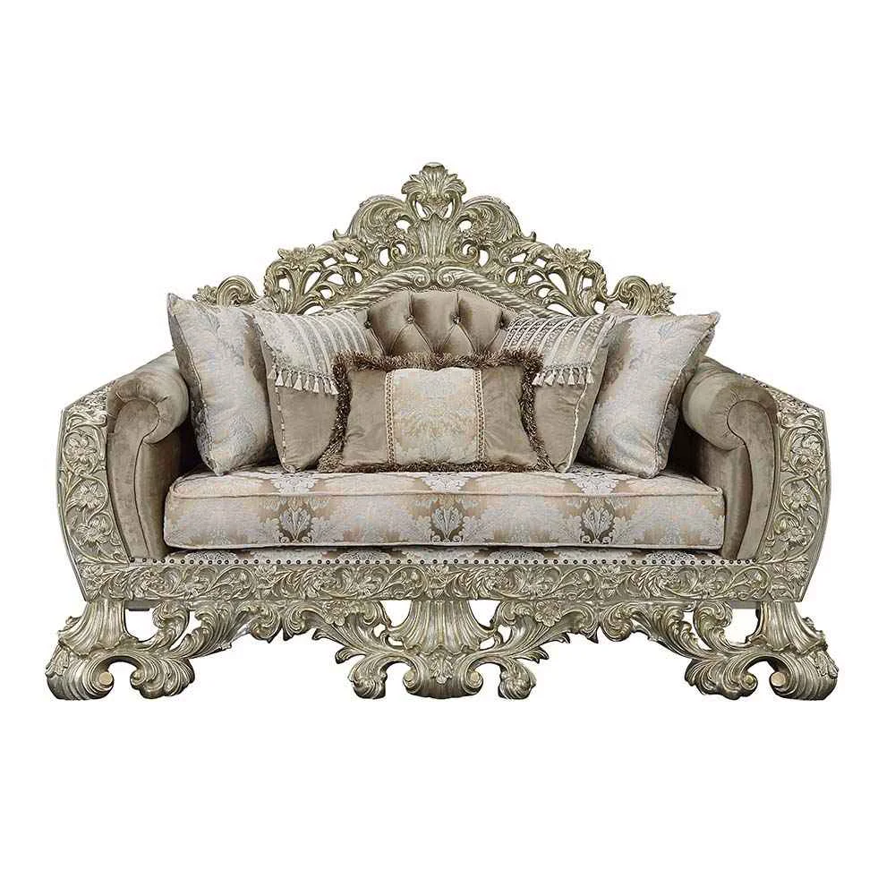Professional Sorina - Loveseat With 5 Pillows - Velvet Fabric Antique Gold Crafted