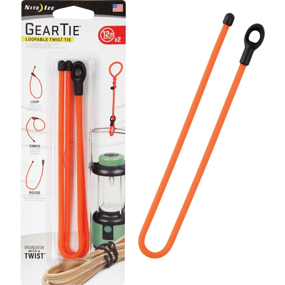 Versatile GearTie 12 In. Orange Rubber Loopable Twist Tie 2-Pack Proven