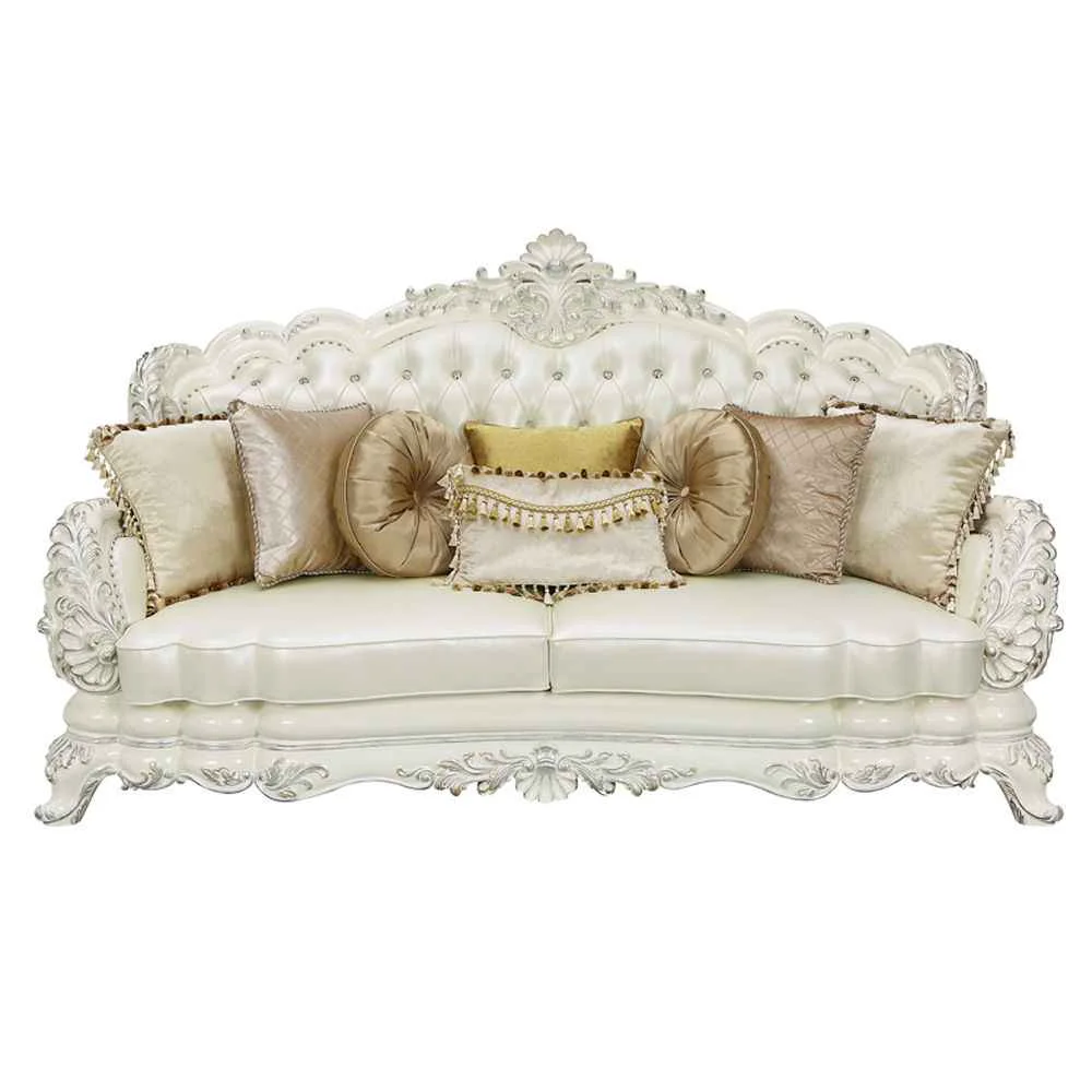 Eco-Friendly Adara - Sofa With 7 Pillows - Pearl White Synthetic Leather Antique White High-Quality