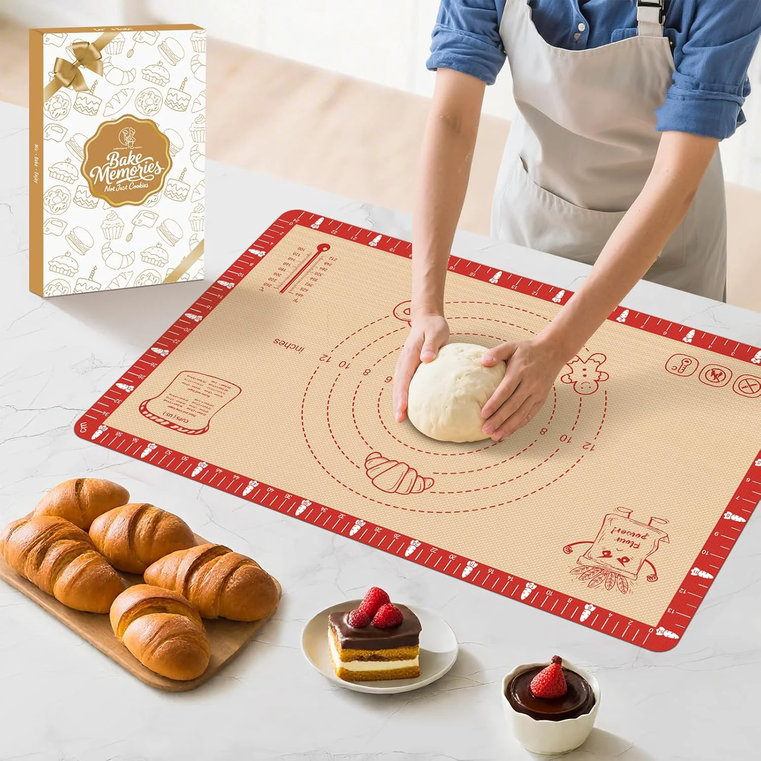 Practical Non-Slip Silicone Baking Mat - 26x16 inch Extra Thick Pastry Mat with Measurements for Sourdough Macarons Bread Pizza Dough Rolling Kneading Trendy