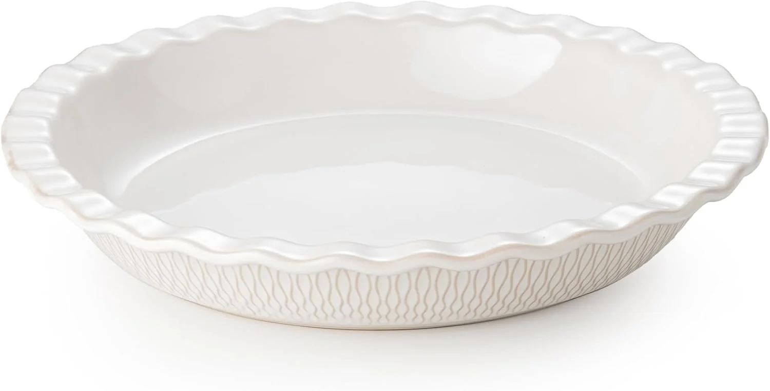 Trusted Ceramic Pie Dish for Baking 9 inch Porcelain Pie Pan Fluted Pie Plate for Apple Quiche Pot Pies Tart Modern Farmhouse Bakeware Vanilla White Detailed