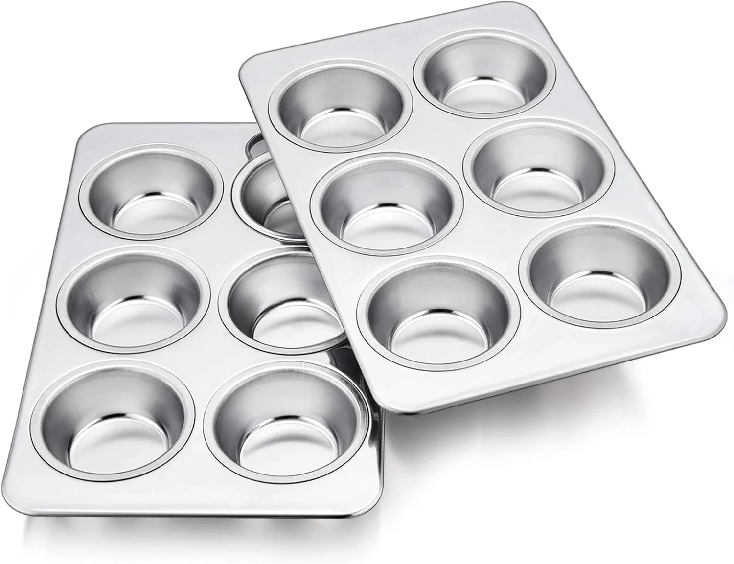 Effective TeamFar 2 Packs Muffin Pan Stainless Steel Muffin Cupcake Pan Tin Tray for Baking for Mini Cakes Tarts Quiche Healthy Sturdy Durable