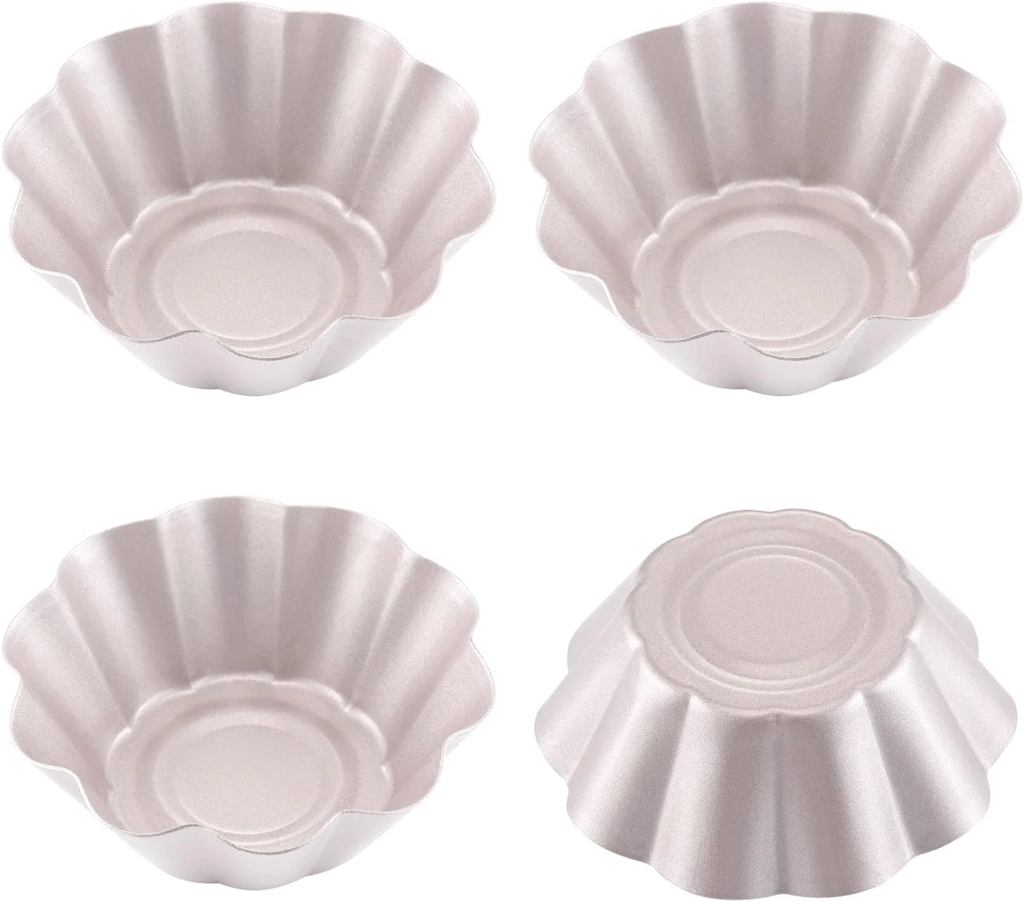 Exclusive Chefmade Mini Pudding Pan Set 3-Inch 4Pcs Non-Stick Egg Tart Mold Flower-shaped Pie Bread and Cake Pan Bakeware for Oven and Instant Pot Baking Trusted