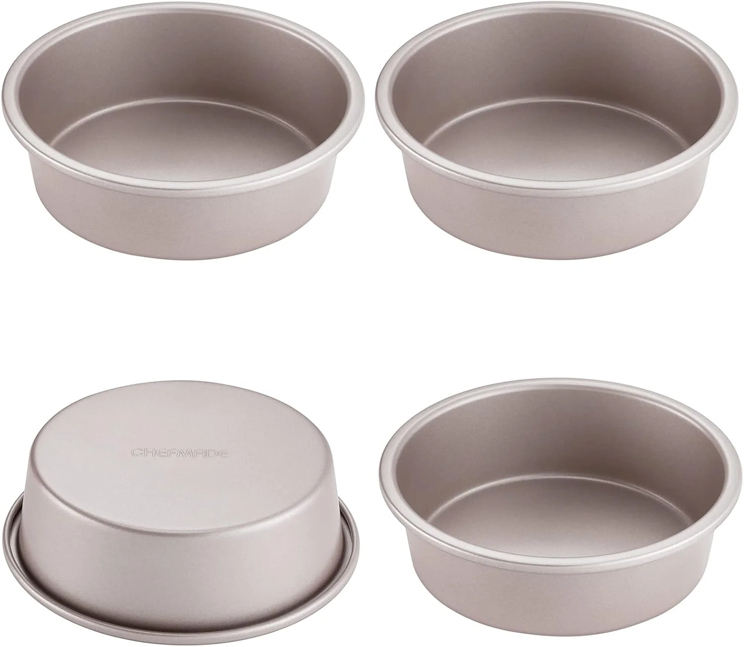 Innovative Chefmade Mini Round Cake Pan Set 6-Inch 4Pcs Non-Stick Round Cake and Loaf Bakeware for Oven and Instant Pot Baking Champagne Gold Modern