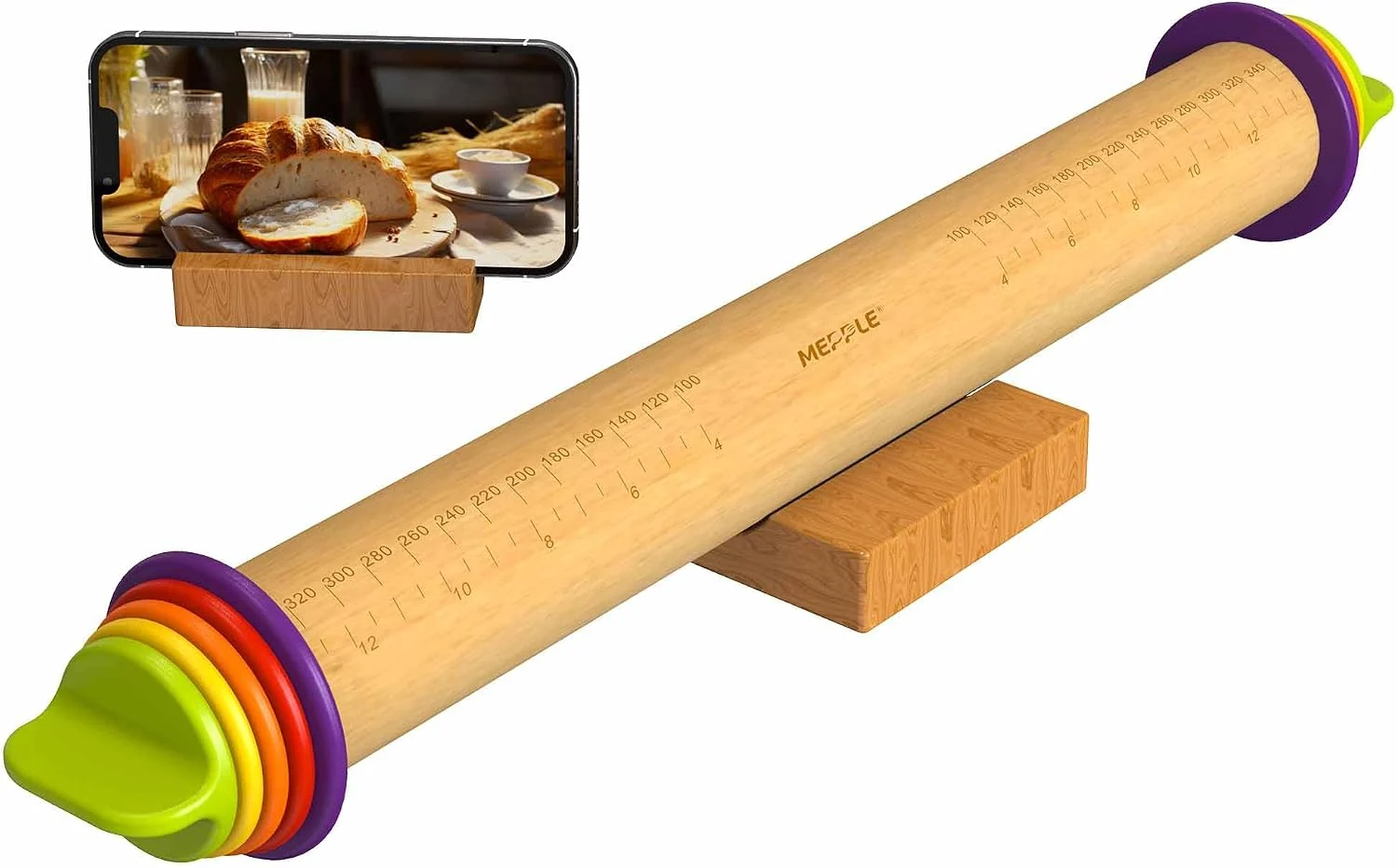 Expertly Made Rolling Pin with Thickness Rings 13.6''Dough Roller amp Stand Fits Baking Dough Certified
