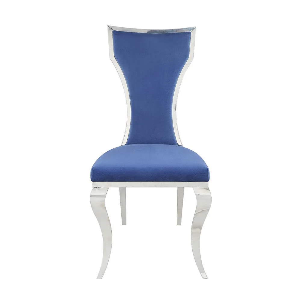 Detailed Azriel - Side Chair Set of 2 - Blue Velvet Mirroed Silver Organic