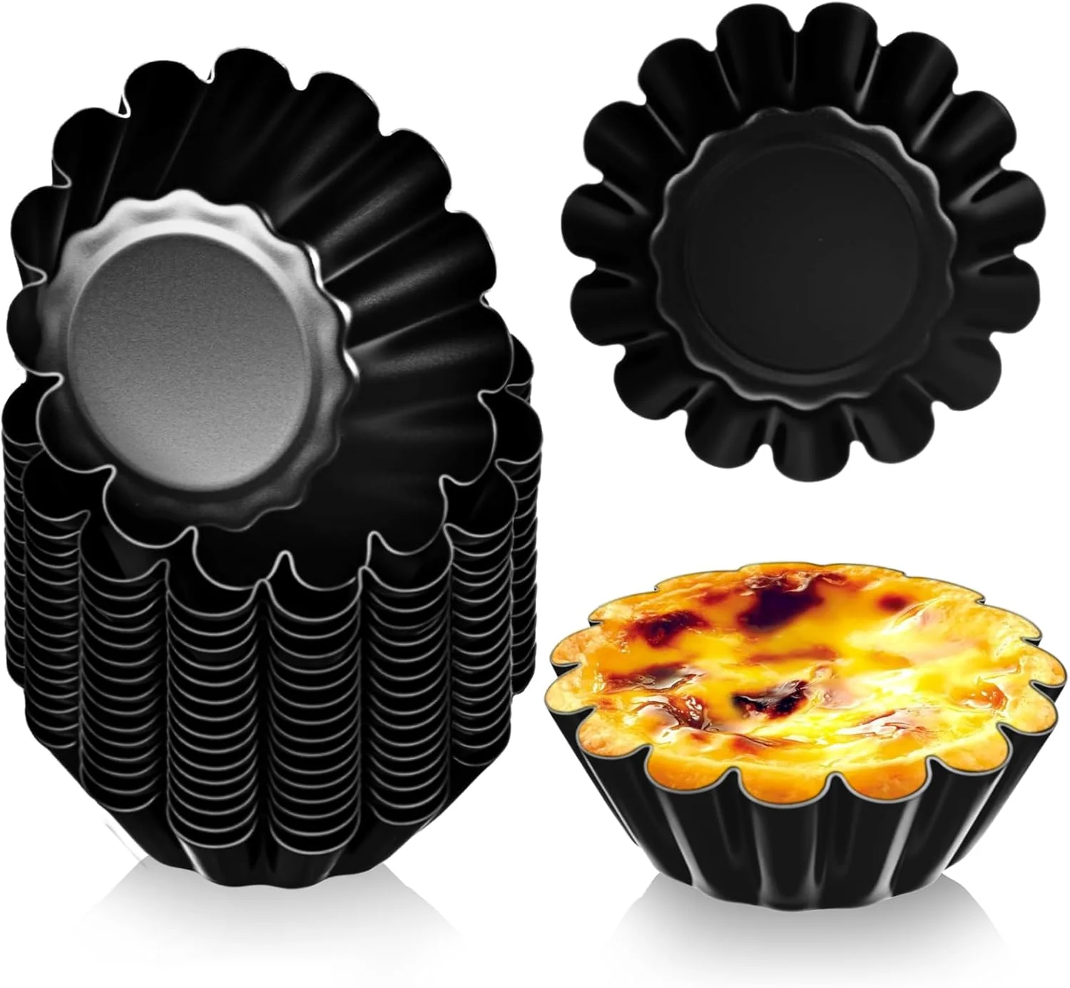 Detailed LemonRoad 16 Pcs Egg Tart Molds 2.6 Inch Non-stick Carbon Steel Tart Pans Mini Pie Molds Muffin Cupcake Pudding Baking Cup Maker for Pies Chinese Egg Tarts Cakes Safe