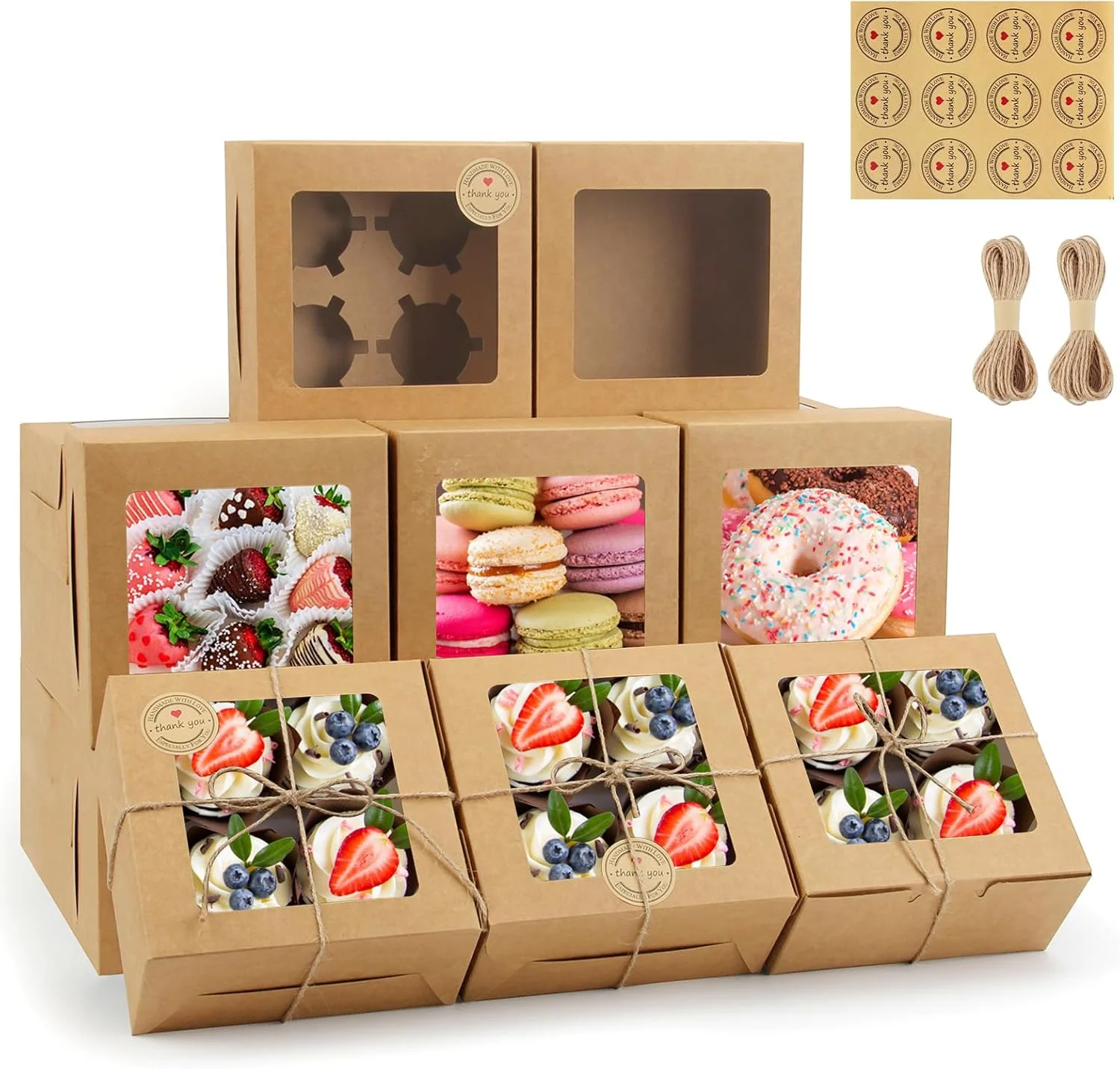 Versatile Oamceg 50 PCS Cookie Boxes with Window 6x6x3 Inch Cupcake Boxes Brown Bakery Containers for Pastry Dessert Chocolate Strawberries Comfortable