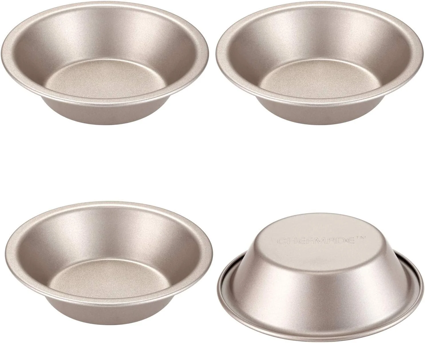 Optimized Chefmade Mini Pie Pan Set 5-Inch 4Pcs Non-Stick Round Bread and Cake Bakeware for Oven and Instant Pot Baking Champagne Gold Fashionable