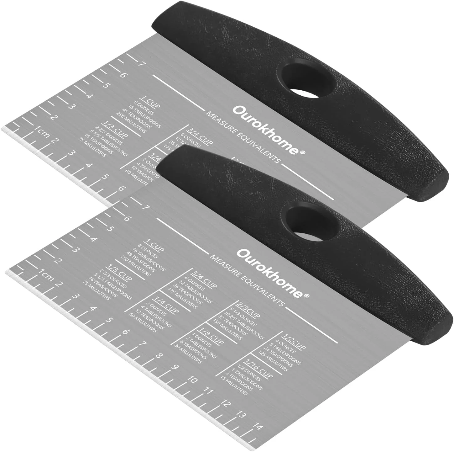 Artisan Ourokhome 2 Pack Bench Scraper Dough Cutter Stainless Steel Dough Scraper with Laser-Etched Scale Conversion Chart Non-Slip Handle Dishwasher Safe for Bread amp Pastry Black Casual