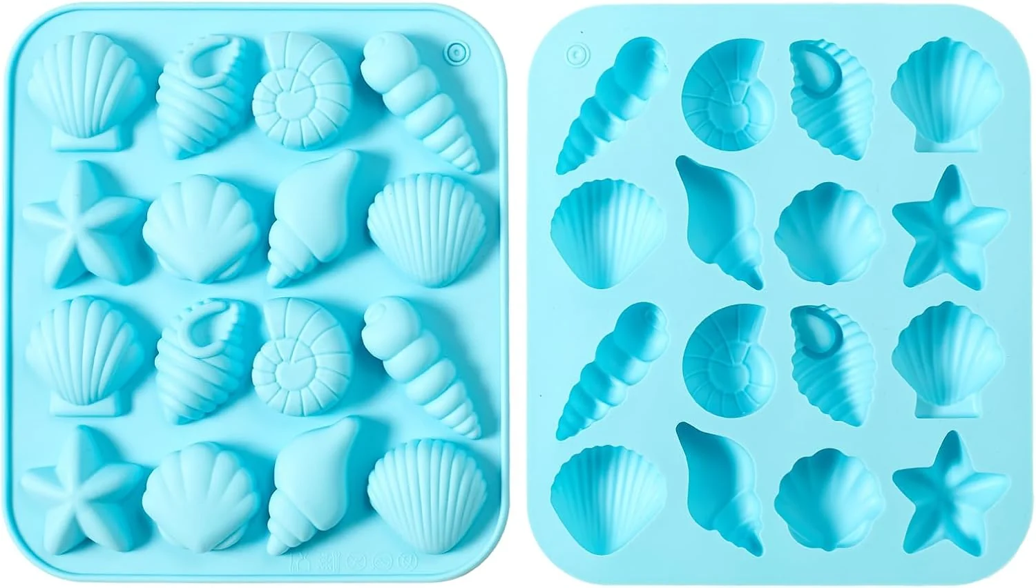 Versatile 2-Pack Nordic Blue Seashell Silicone Molds for Chocolate Candy Baking Decorations Official