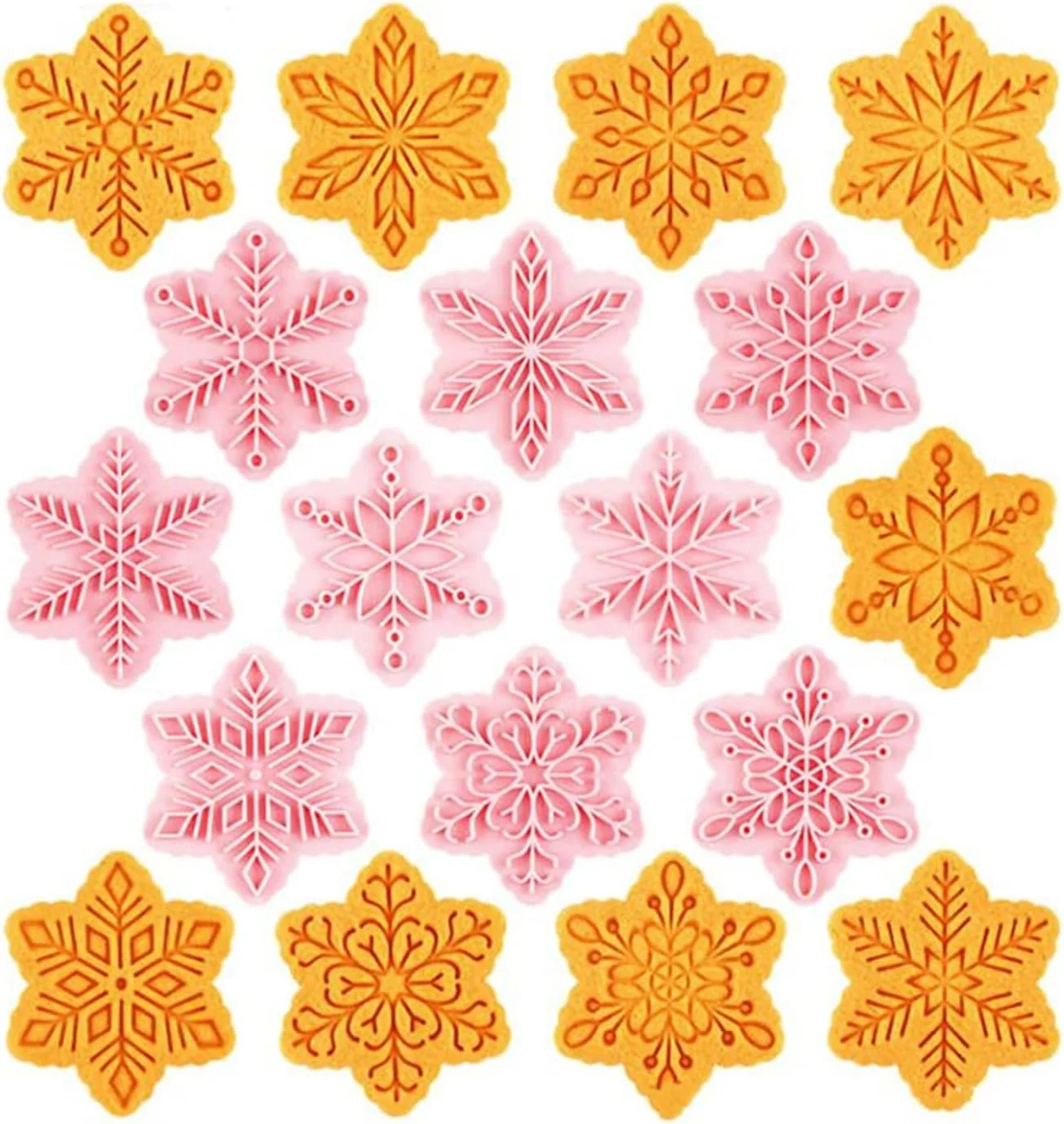 Long-Lasting 9pcs Christmas Cookie Cutter Set Snowflake Cookie Cutters with Plunger Stamps Biscuit Mold 3D Snowflake Cookie Molds Cake Baking Fondant Cutter Christmas Party DIY Cookie Decorating Supplies A Modern