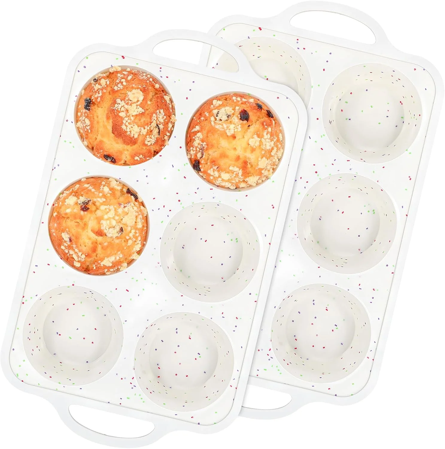 Carefully Designed Silicone Jumbo Muffin Pan with Metal Frame Non Stick Food Grade Silicone Large Muffin Pan Set of 2 with Handles 6 Cup BPA- and Dishwasher Safe Luxury