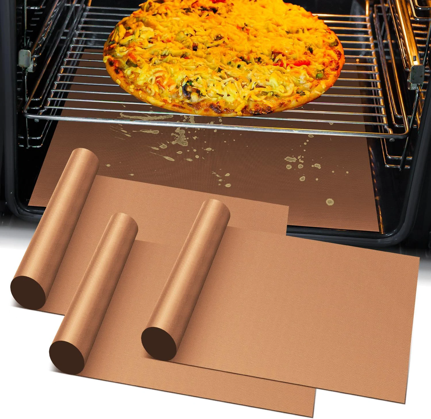 Original Design 3 Pack Heavy Duty Oven Cover - 23.6 x 15.7 Non-Stick Reusable Liner for Electric Gas Toaster Ovens BBQ - BPA Pfoa