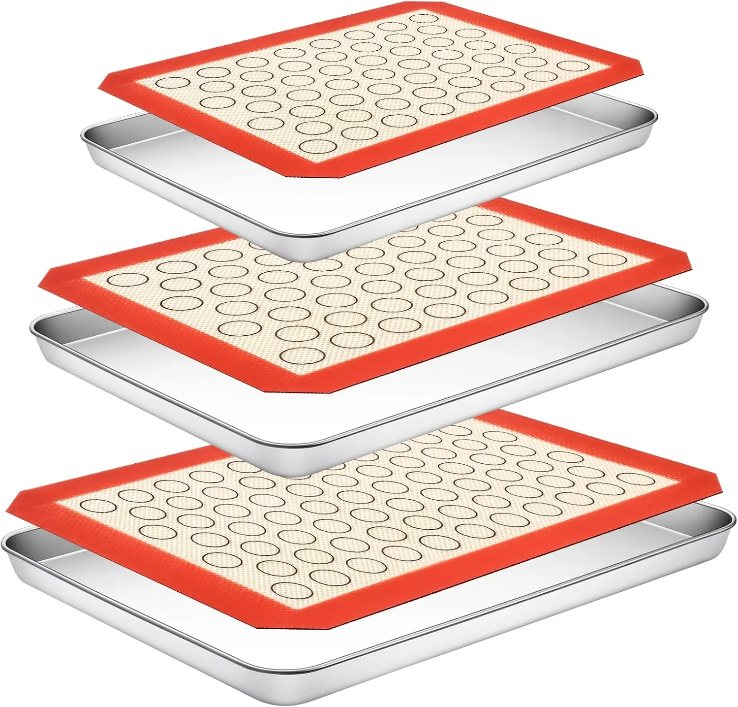 Trusted Baking Sheet with Silicone Baking Mat Set Stainless Steel 3 Pans 3 Mats 9 10 12 Inches Cookie Sheets for Baking CEKEE Baking Sheet Pan Set Heavy Duty Design for Baking Roasting and Cooking Recyclable