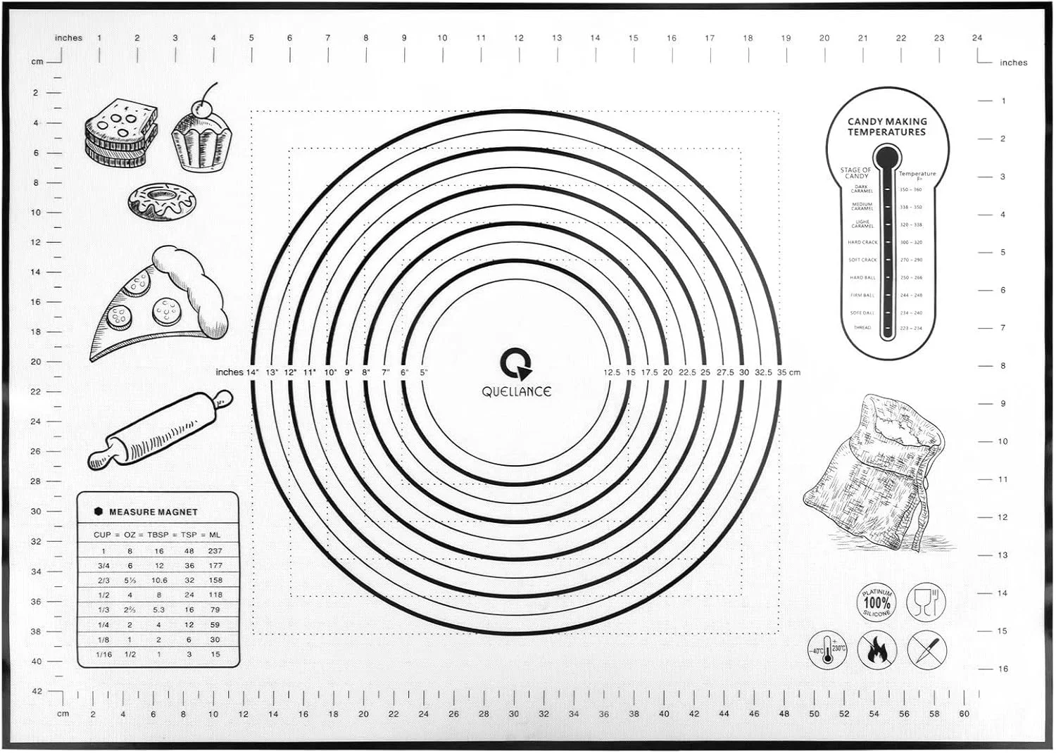 High-Quality Silicone Pastry Mat Baking Mat for Rolling Out Dough 20'' W 28'' L Dough Mat for Rolling Black Fondant Mat Long-Lasting