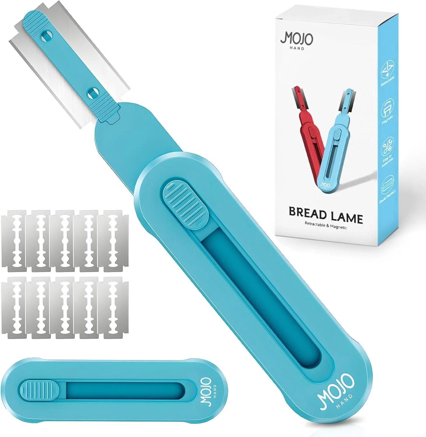 Long-Lasting Bread lame for Dough Magnetic Reusable Bread Lame Dough Scoring Tool Anti-Slip Handle with Long Retractable Razor blades Exclusive