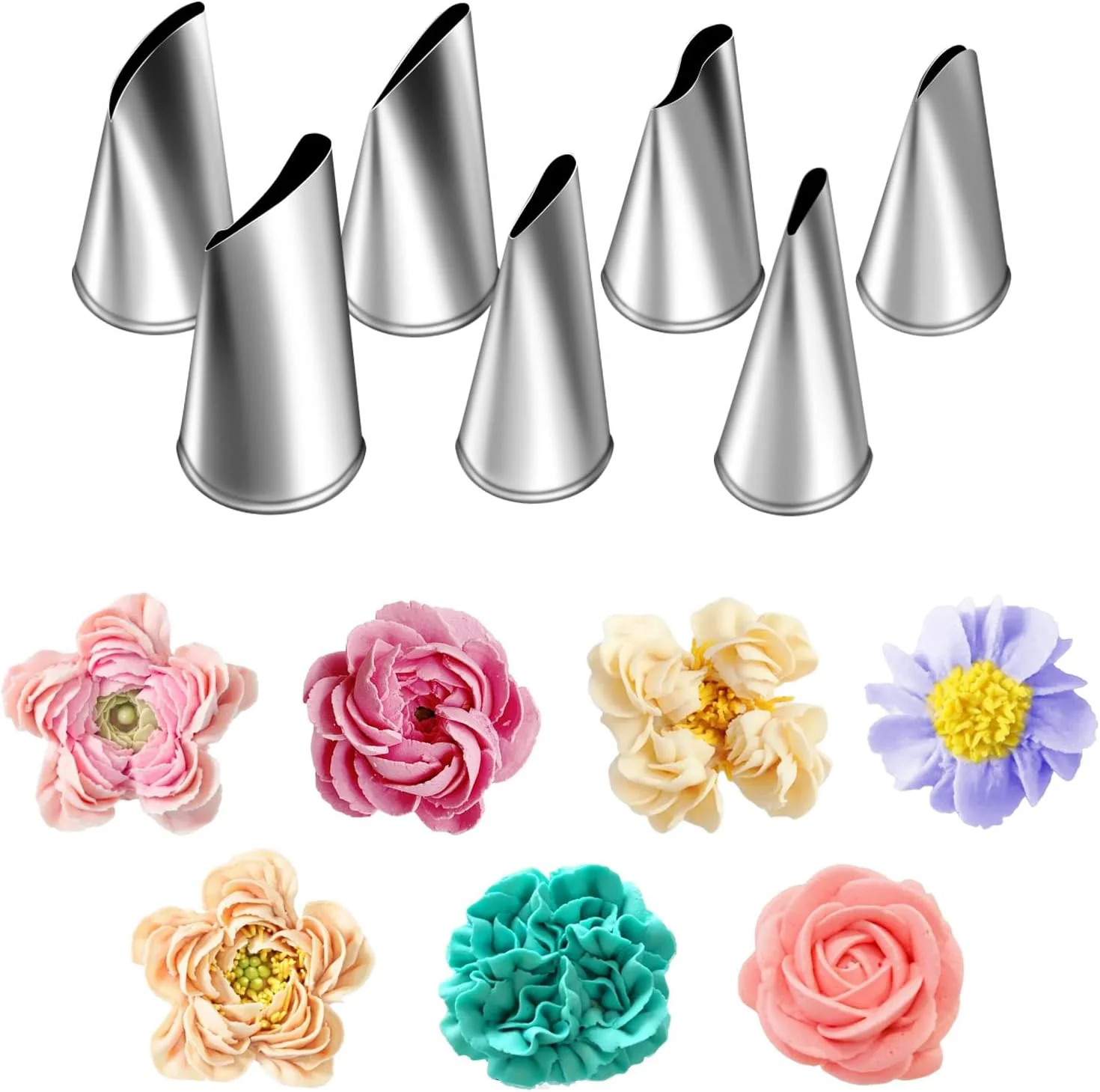 Natural Suuker Fondant Rose Piping Tips Set Stainless Steel Cake Decorating Pastry Tools Cake Decorating Supplies Baking Set Tools 7 Pieces Powerful