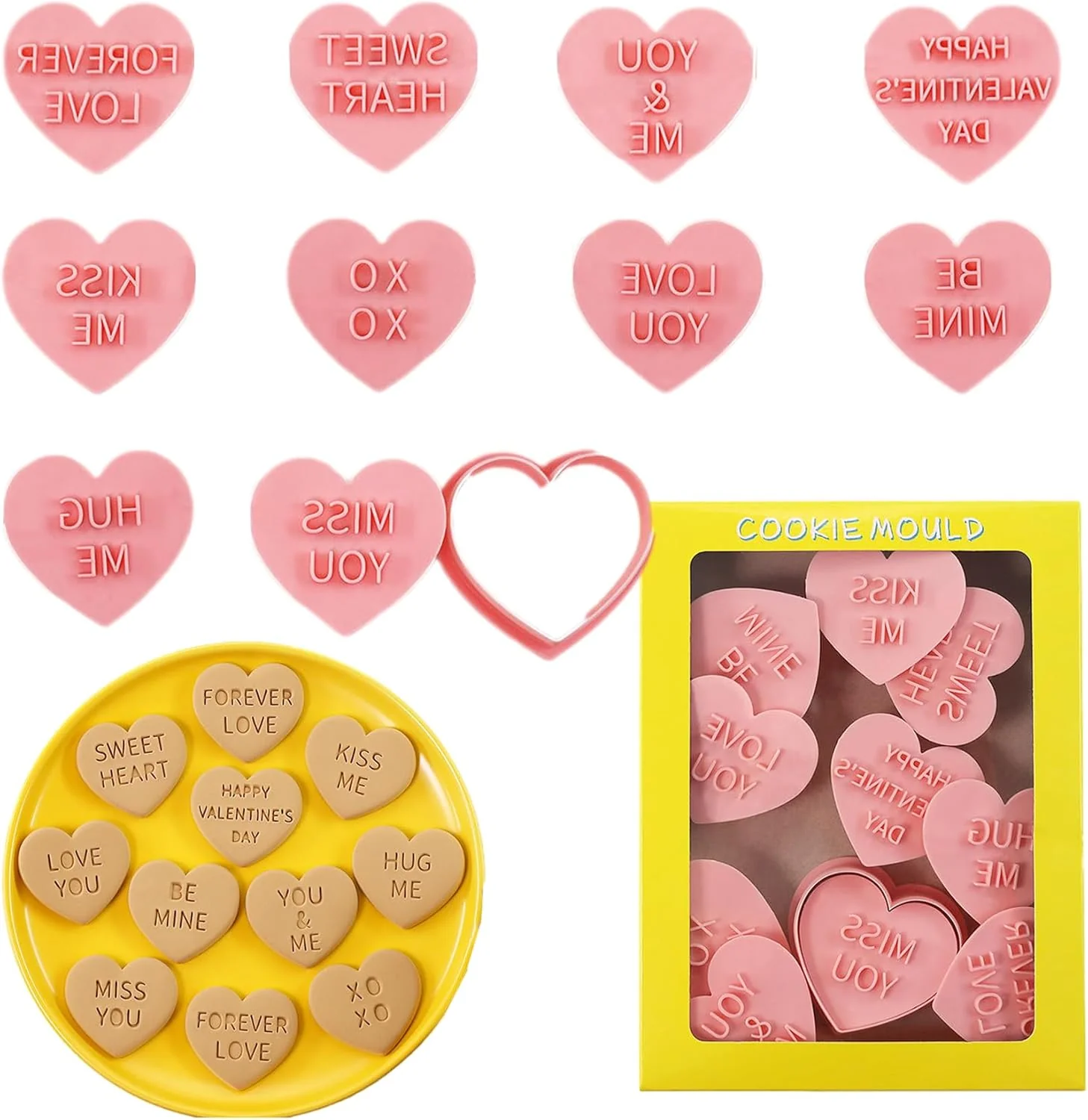 High-Performance Heart Cookie Cutter Set 10 Pcs 3D Pressable Biscuit Cutter and Stamps Valentine's Day Cookie Molds Wedding Party DIY Cake Decorating Kit B10 First-Class