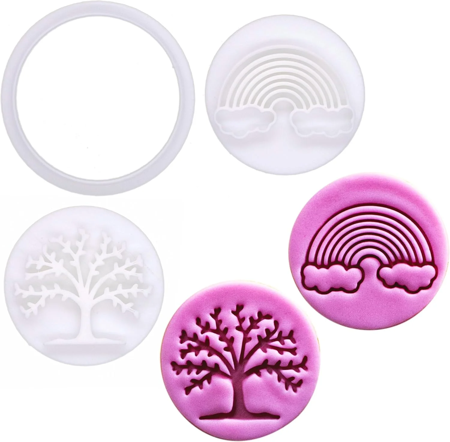 World-Class Bakerlogy New Beginnings - Mini 2 Cookie Cutter Stamp Set - Rainbow Lush Tree Design for Easter Spring Cookies Cupcakes Fondant Decorations Modern