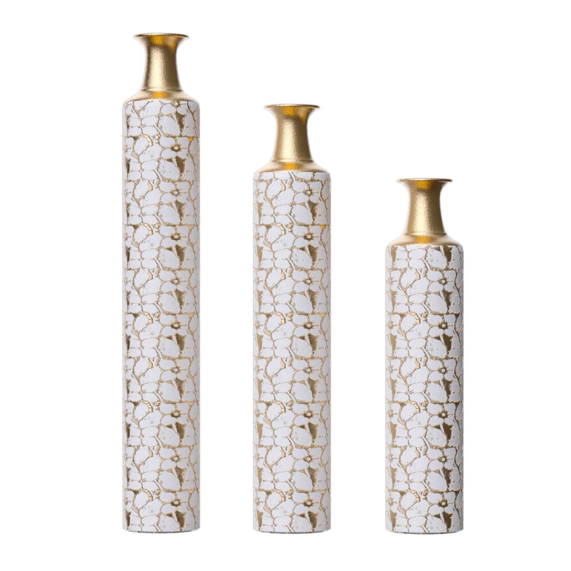 Advanced Floor Vases Large Decorative Set of 3 - Antique White Gold Smart