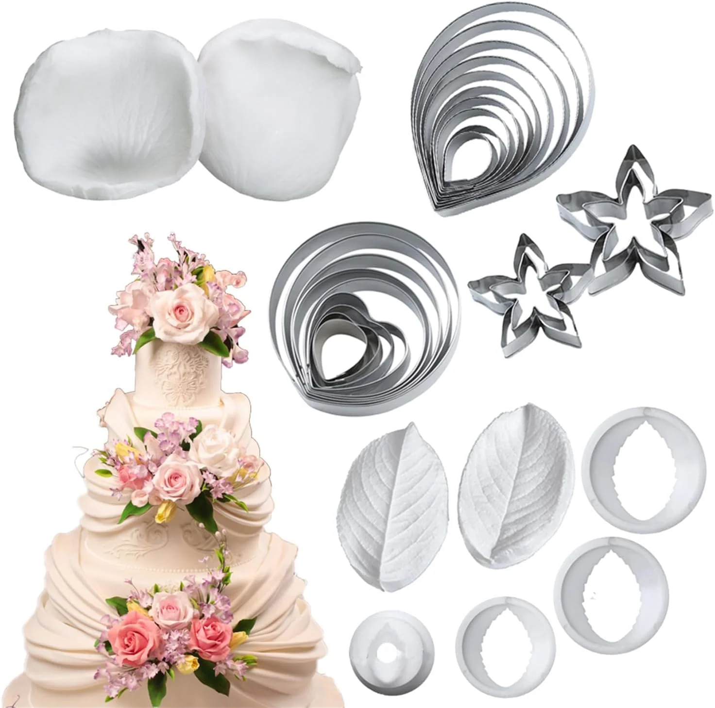 Excellent Kalaien 31Pcs Austin Rose Cutter Set Rose Petals Silicone Fondant Mould Veining Petal Sugar Flower Making Tool Selected
