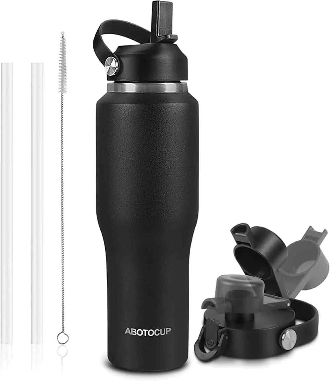 Original 40oz Black Water Bottle Stainless Steel Keep Cold 24H Hot 12H Water Bottle with Straw Spout Lids Insulated Water Bottle Double Wall Vacuum Top-Quality