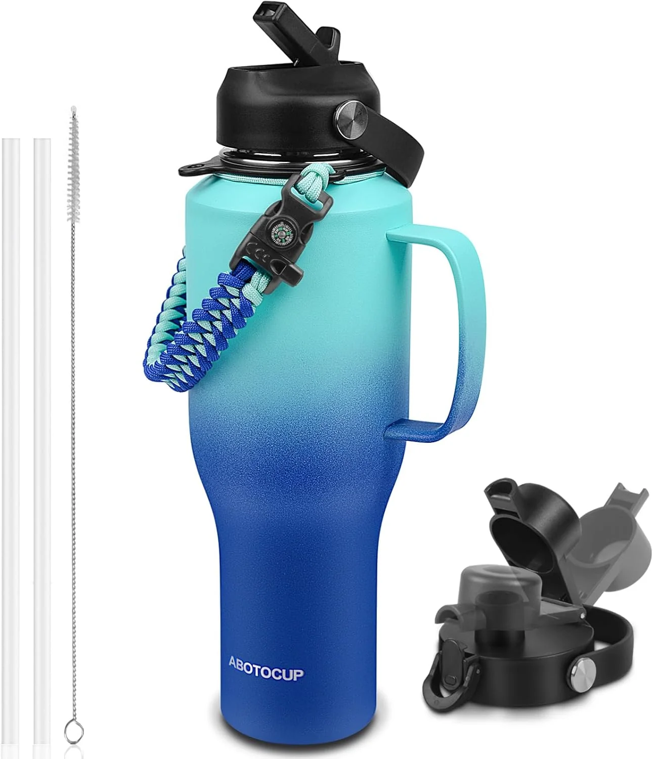 Solid Water Bottle 40oz Insulated Water Bottle with Handle Straw Lids Stainless Steel Water Bottle Fits in Any Car Cup Holder Dependable