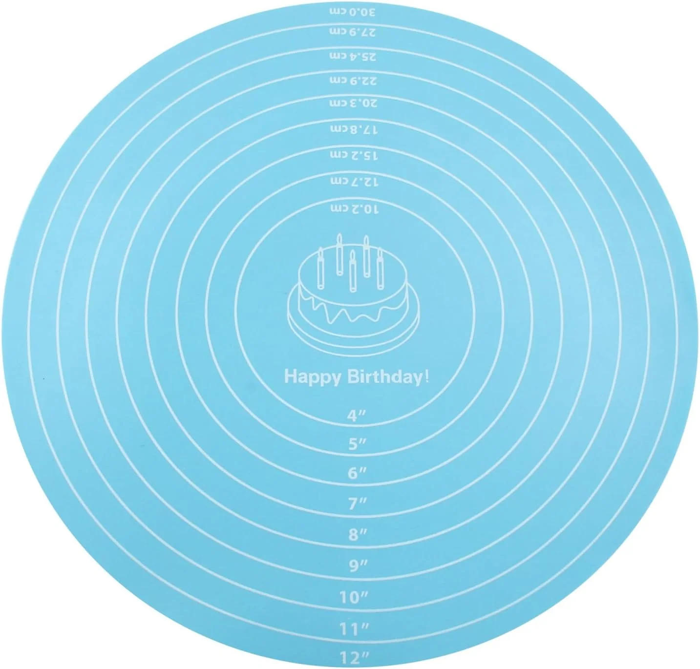 Convenient Hitefu 12 Inch Round Silicone Cake Mat Silicone Baking Mat with Measurement for Cake Turntable Rolling Dough Blue Powerful