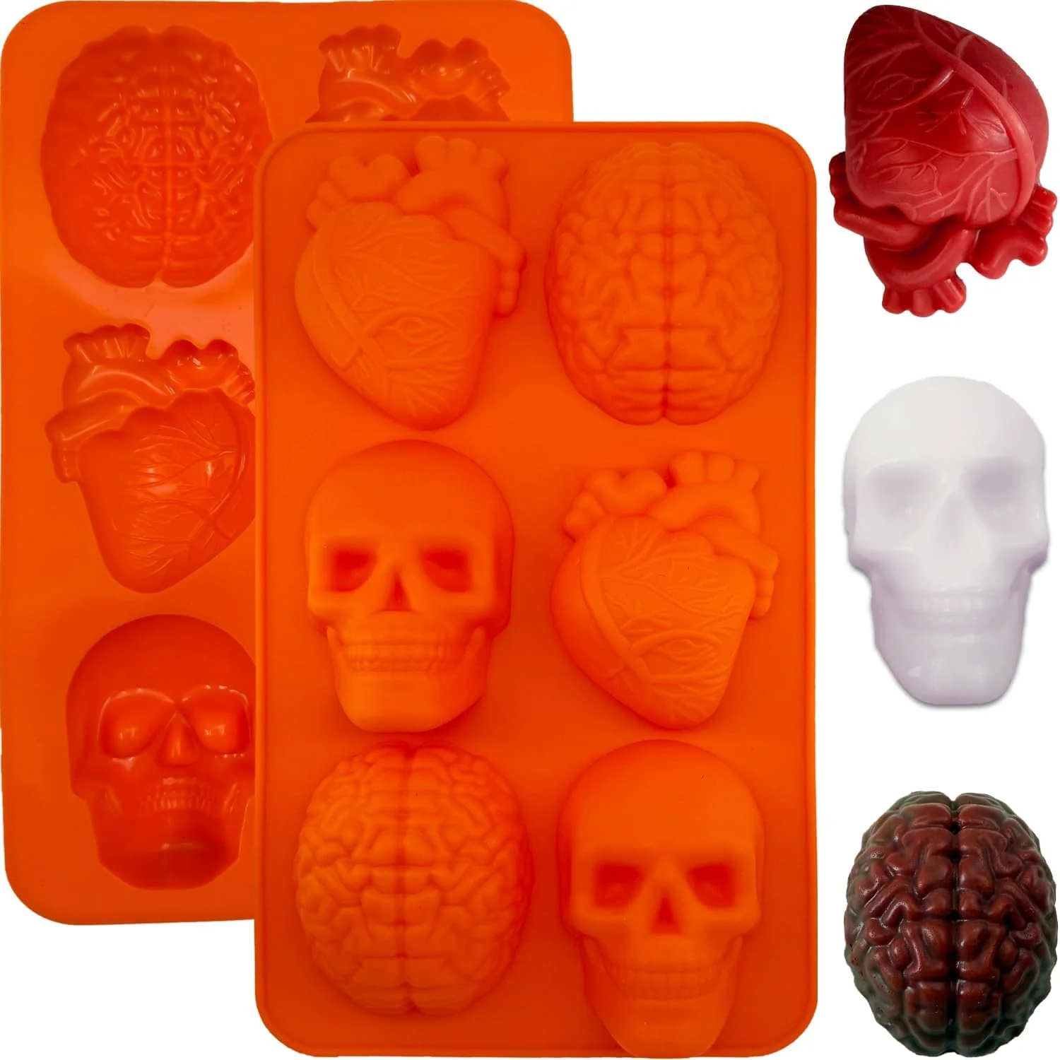 Original Design 2 Pack Brain Heart Skull Cake Mold 3D Human Organ Brain Jello Mold Halloween Silicone Molds Heart Skull Brain Chocolate Mold for Halloween Baking Sophisticated