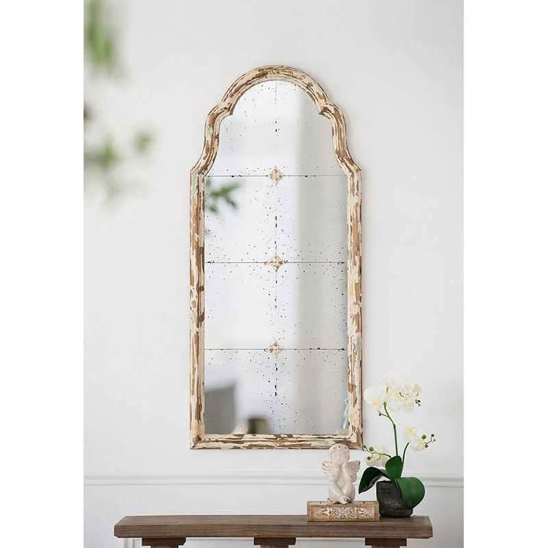 Smart Large Framed Wall Mirror Arched Mirror With Decorative Window Look For Living Room - Cream Recyclable