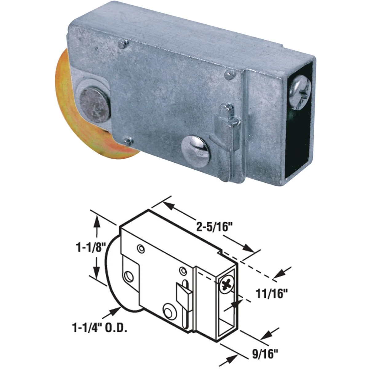 Solid Prime-Line 1-1 4 In. Dia. x 9 16 In. W. x 2-5 16 In. L. Steel Patio Door Roller with Adjustable Diecast Housing Assembly Proven