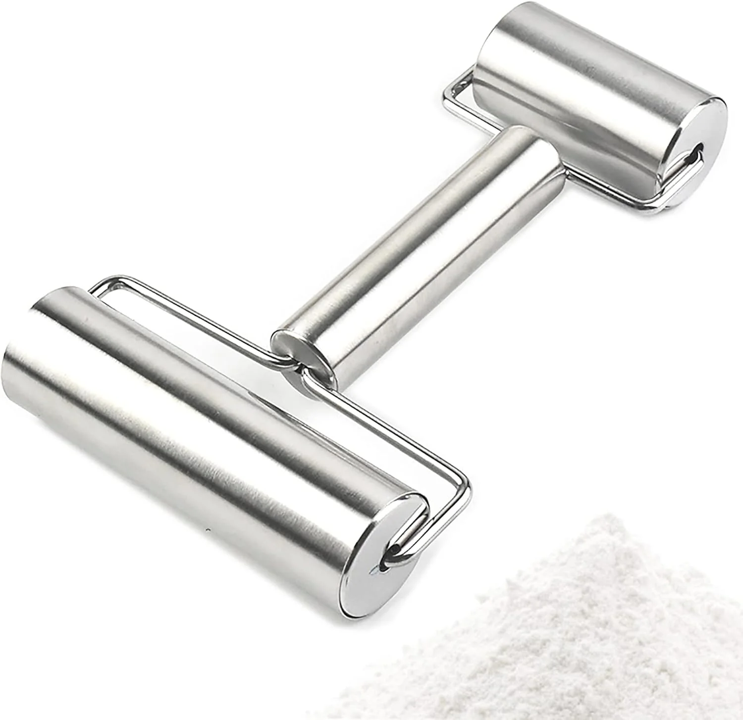 Smart Pastry Pizza Roller Smooth Non Stick Stainless Steel Rolling Pin Time-Saver Pizza Dough Roller for Home Kitchen Baking Cooking H Shape Rolling Pins Refined
