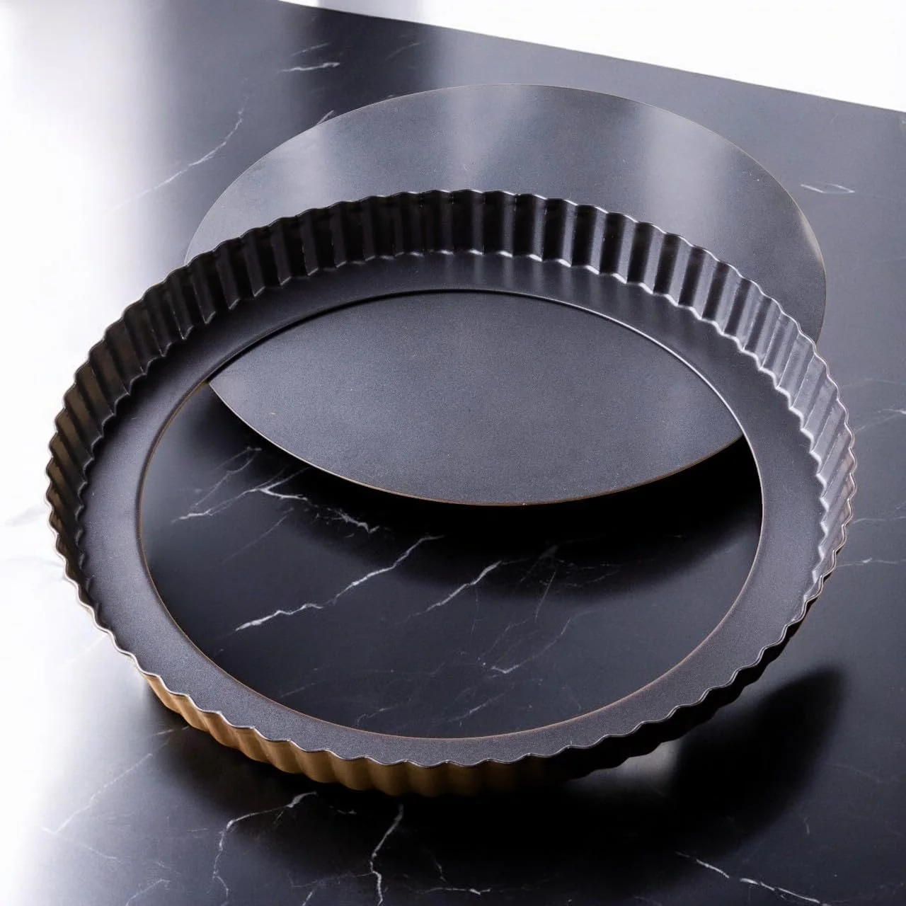 Pure Tart Pan 11 Inch Removable Bottom- Carbon Steel Deep Quiche Pan Rust Temperature Resistant 550-600 °F– Non-Stick for Baking Fruit Tarts User-Friendly